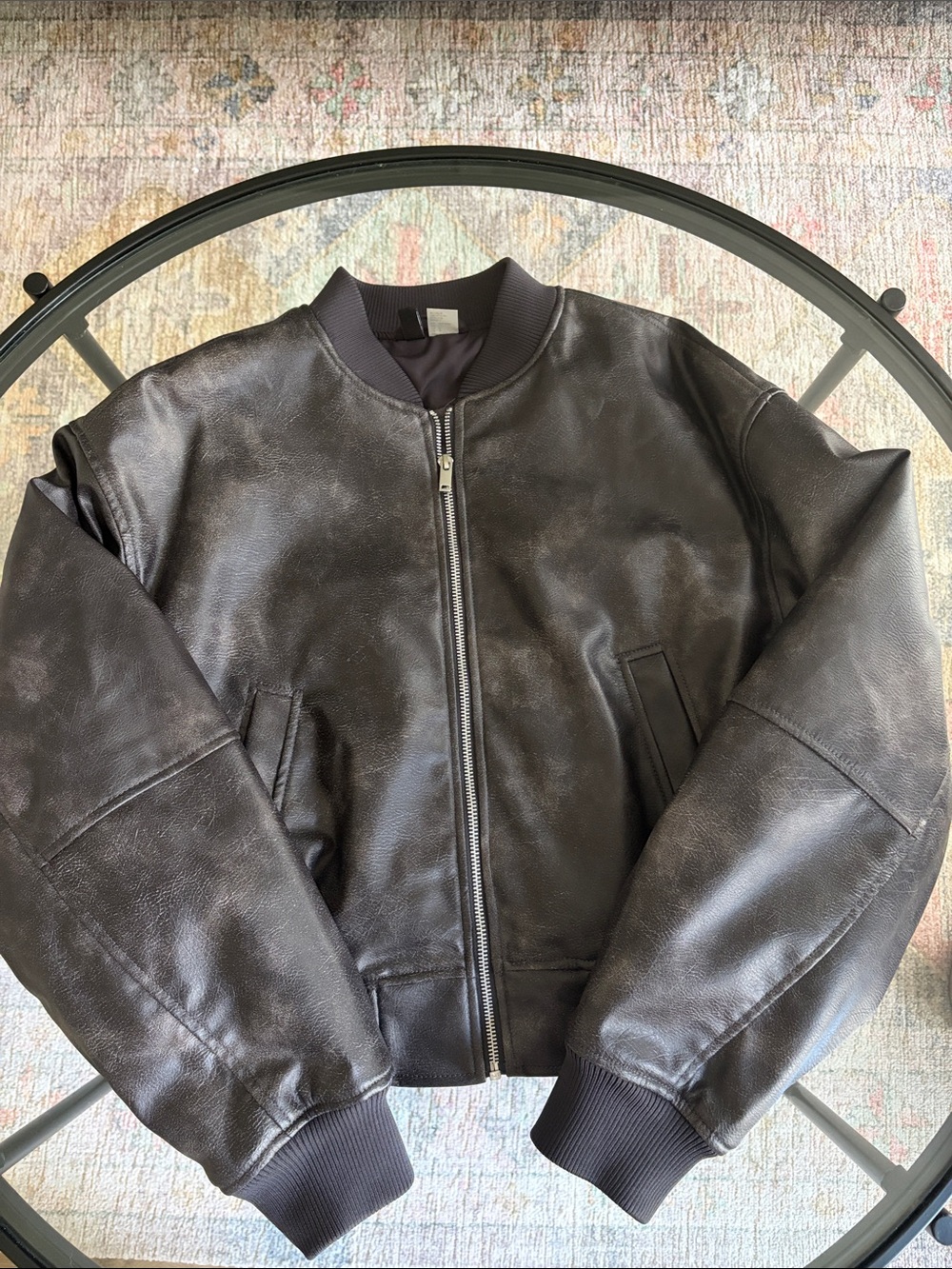 H&M Women's Black Leather Bomber Jacket Size S